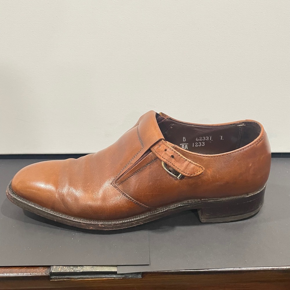 Nettleton‎ Mens Vintage Tan Leather Monk Strap Loafers Dress Shoes 8 B/AA 62331